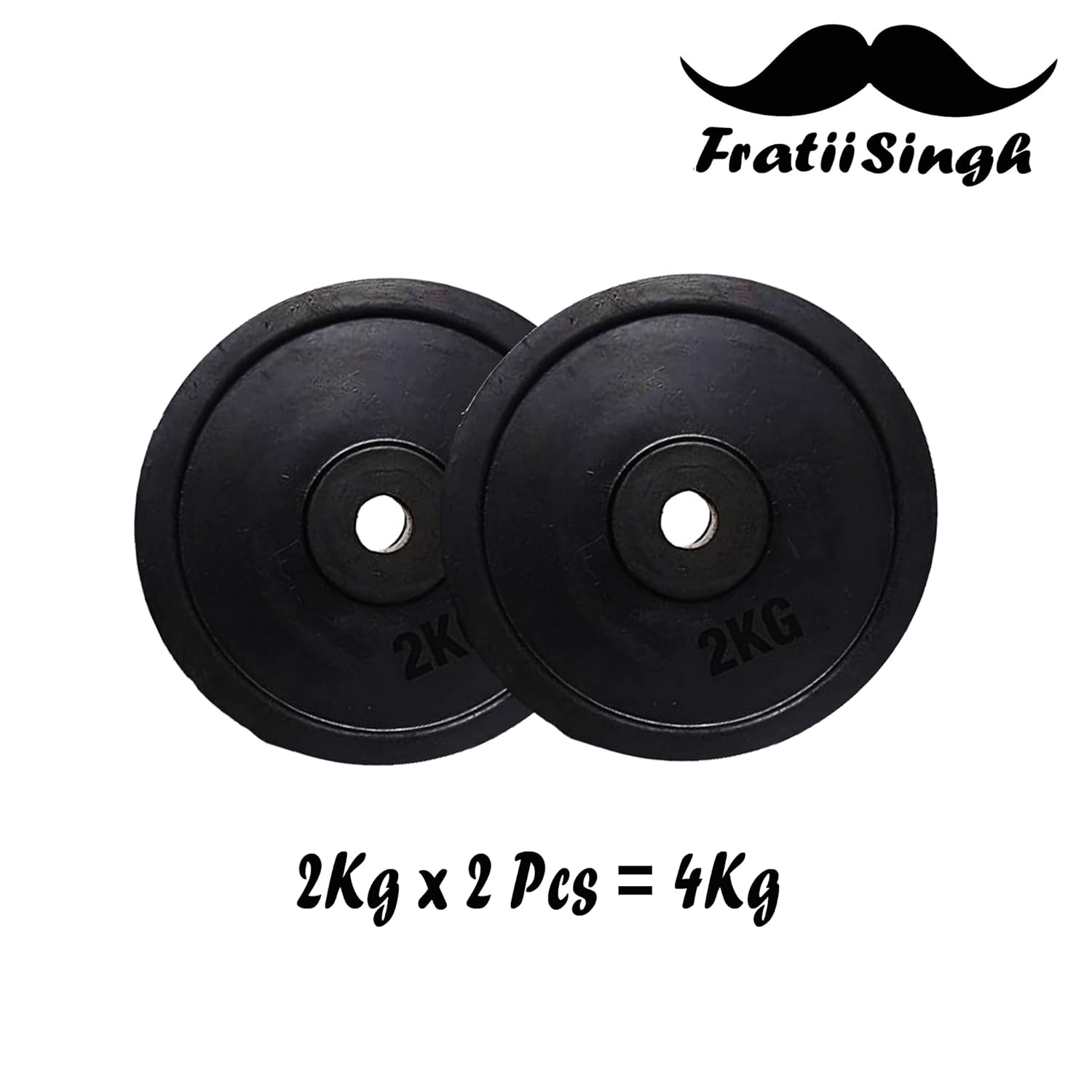 FratiiSingh's Rubber Plates for Gym & Home Exercise for Unisex (Packed in Pair) Choose Any of 2kg, 2.5Kg, 3kg, 4kg, 5kg, 7.5kg, 10kg Rubber Plates for Weight Lifting (Black) (2) - Image 2