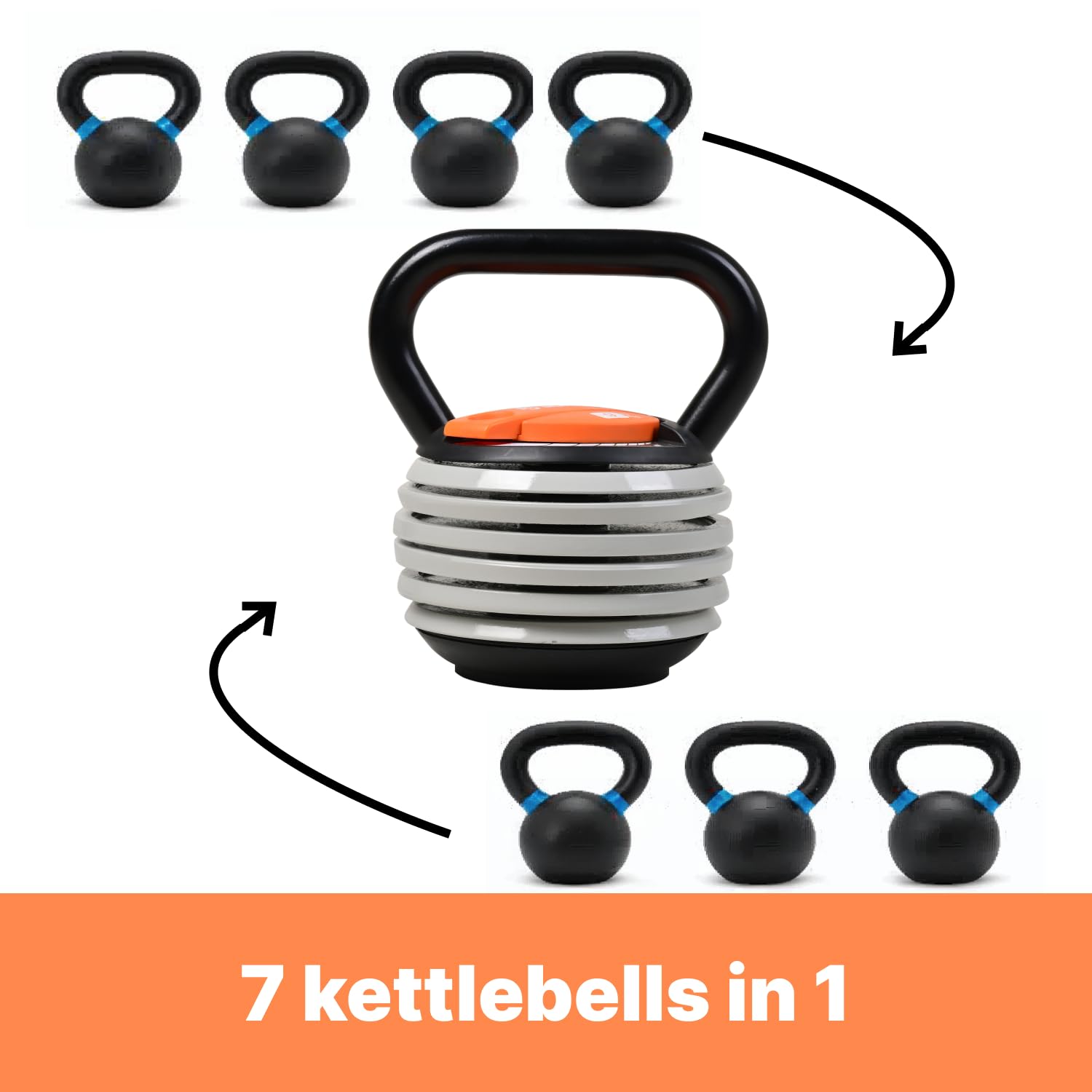 Burnlab Adjustable Kettlebell with 7 Weight Levels from 10-40 lbs. Perfect for Abs, Arms, Legs, (9 KG (White & Black)) - Image 4