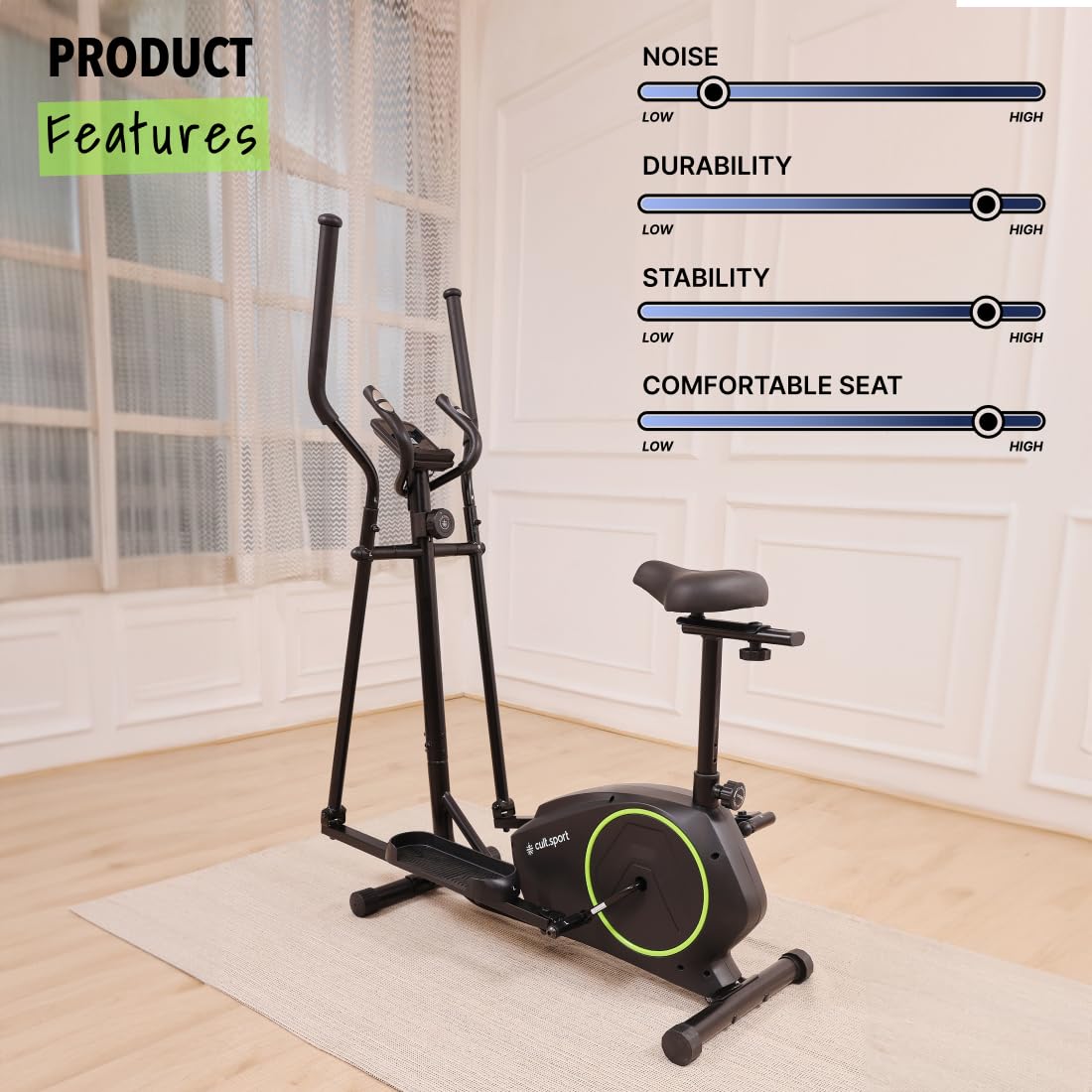 Cult.Sport smartcross Bern Elliptical Cross Trainer | Adjustable Seat | Max Weight: 120kg for Home Gym Fitness with 6 Months Warranty - Image 7