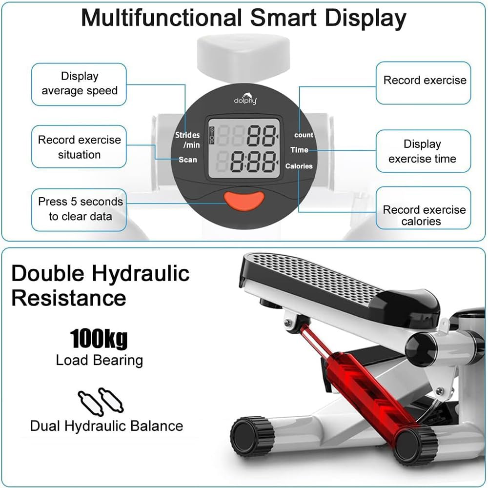 Portable 2-in-1 Mini Stepper Machine with Adjustable Resistance Bands, LCD Monitor,Legs, Thighs, Waist,Tone Your Buttocks, Cardio Exercise and 2 Bungee Cords for Home/Gym Workouts for All. - Image 5