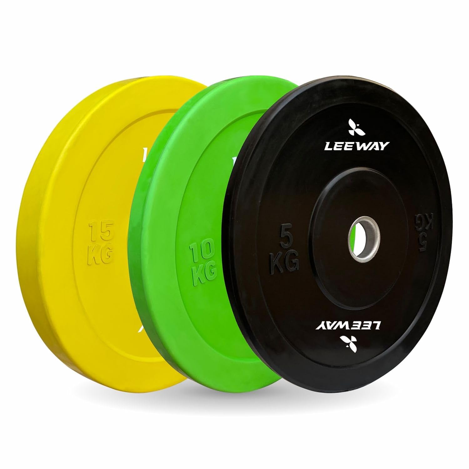 LEEWAY Color Rubber Bumper Plates 2.0, (60kg combo)| Olympic Weightlifting Gym Rubber Bumper Weight Plates| Olympic Barbell Weight Plate| Standard 2inch/50mm Weight Plate (60kg Set(5X2+10X2+15X2)) - Image 2