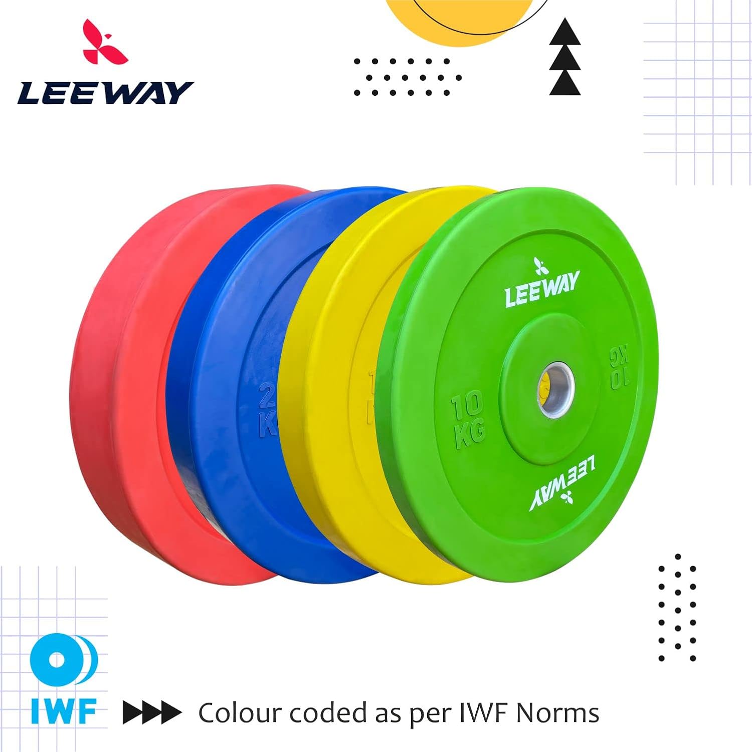 LEEWAY Color Rubber Bumper Plates 2.0, (60kg combo)| Olympic Weightlifting Gym Rubber Bumper Weight Plates| Olympic Barbell Weight Plate| Standard 2inch/50mm Weight Plate (60kg Set(5X2+10X2+15X2)) - Image 3
