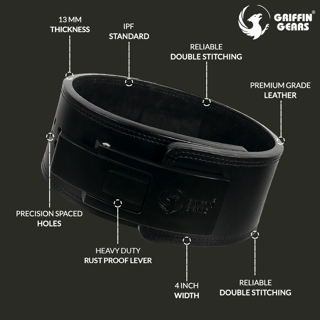 Powerlifting Lever Gym Extreme Heavy Duty Genuine Leather Belts-Squats Deadlifts Bodybuilding Weight Lifting Strongman for Men (Medium 32-41 Inch), 10MM Black) - Image 7