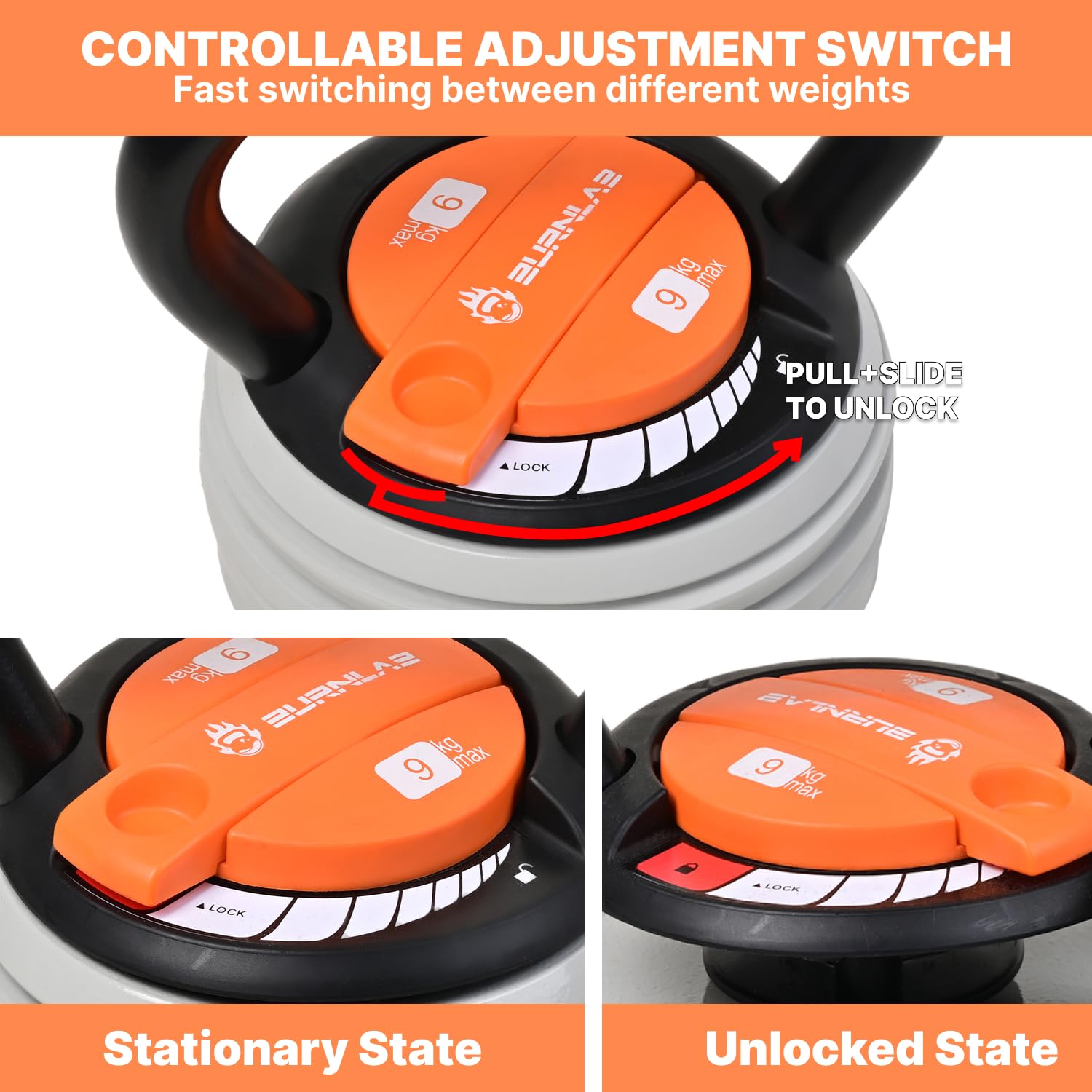 Burnlab Adjustable Kettlebell with 7 Weight Levels from 10-40 lbs. Perfect for Abs, Arms, Legs, (9 KG (White & Black)) - Image 5