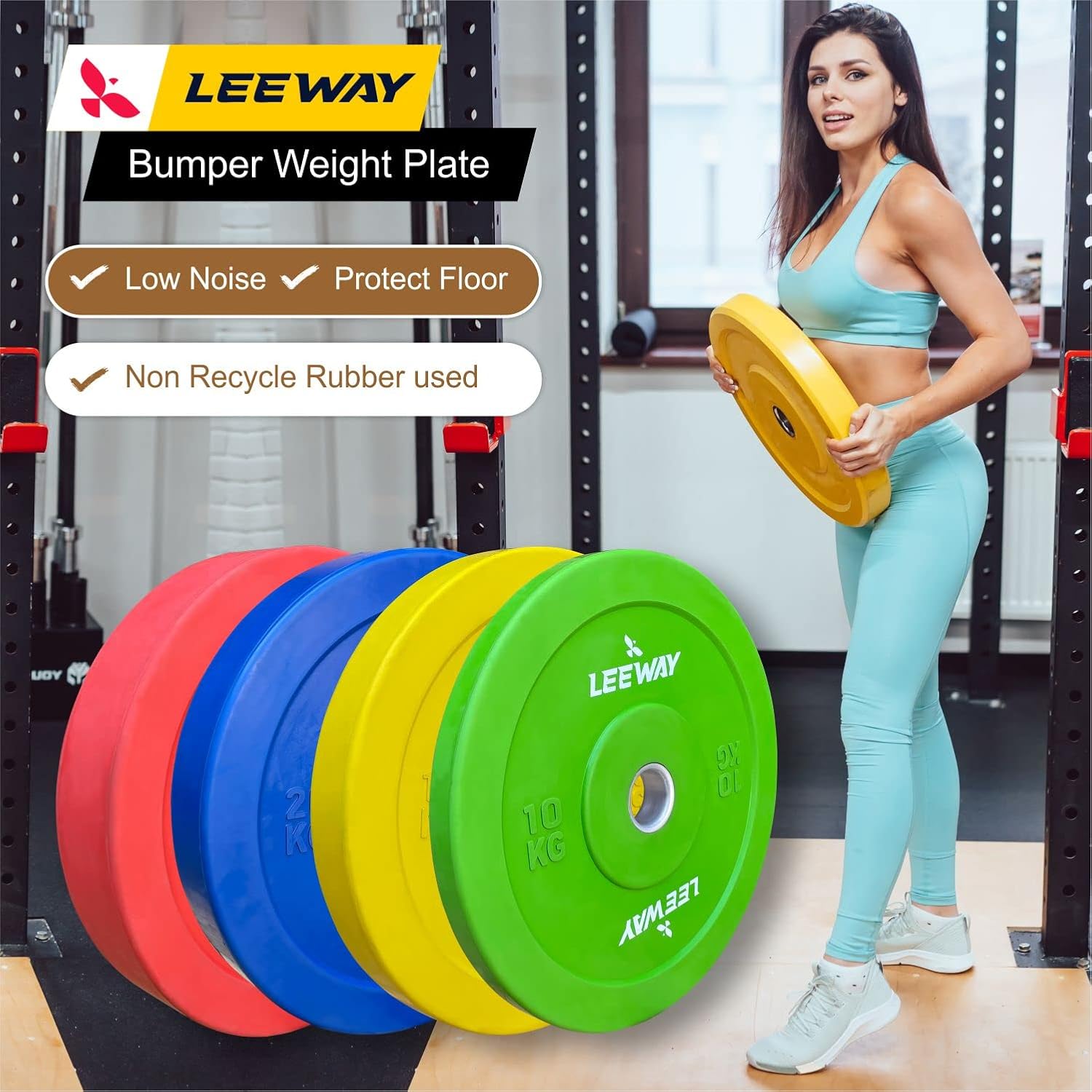 LEEWAY Color Rubber Bumper Plates 2.0, (60kg combo)| Olympic Weightlifting Gym Rubber Bumper Weight Plates| Olympic Barbell Weight Plate| Standard 2inch/50mm Weight Plate (60kg Set(5X2+10X2+15X2)) - Image 8