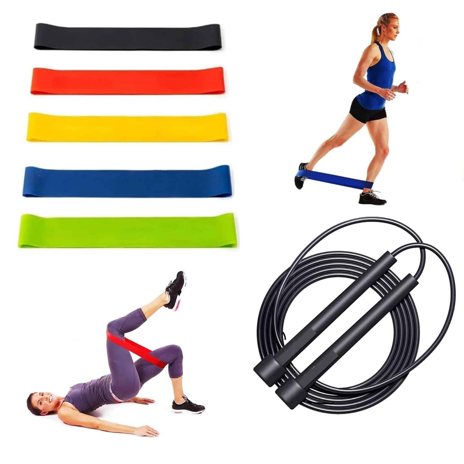 (Pack of 5)+(1 Pencil Skipping Rope Free) Resistance Loop Exercise Bands Elastic Workout Band Home Gym Yoga Stretching Strength Training Exercise Equipment.(AG Lifestyle Products) (Natural Rubber, 1) - Image 2