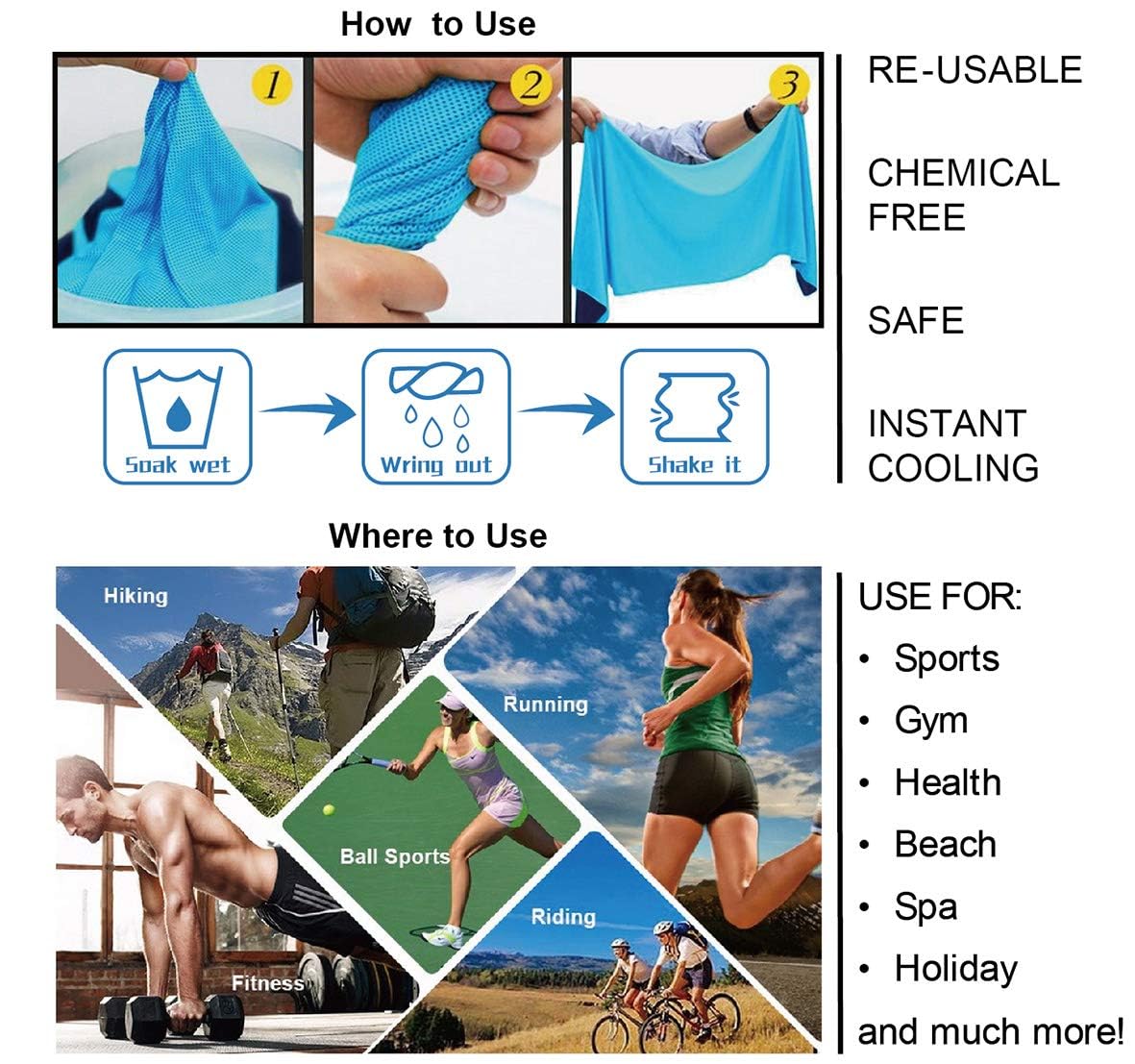 2 Pack Cooling Towel, Soft Breathable Chilly Towel, Ice Towel, Microfiber Towel for Yoga, Sport, Running, Workout,Gym, Camping, Fitness, Workout & More Activities(Multicolor),(40"x12") Inches. - Image 5