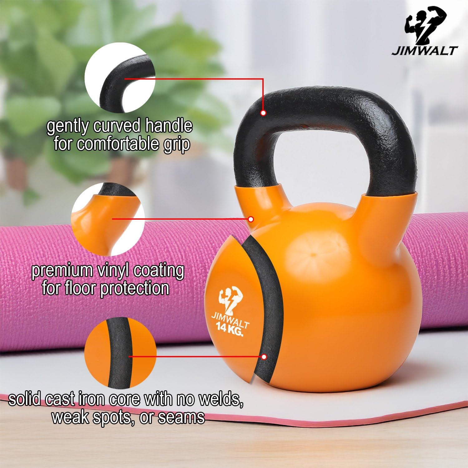 The Indian Made JIMWALT Premium Half Coated Vinyl Kettlebells 2KG to 48KG (14KG) - Image 7