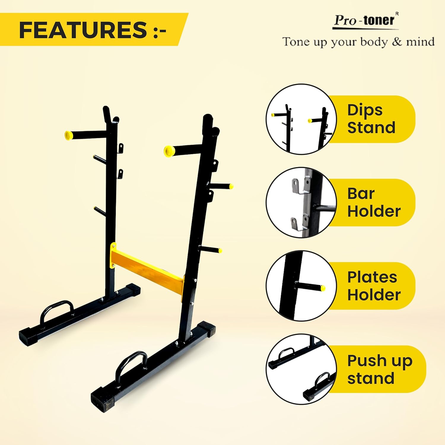 Protoner 4 in 1 Dip stand, bar holder, plate holder and push up stand for home gym fitness - Image 4
