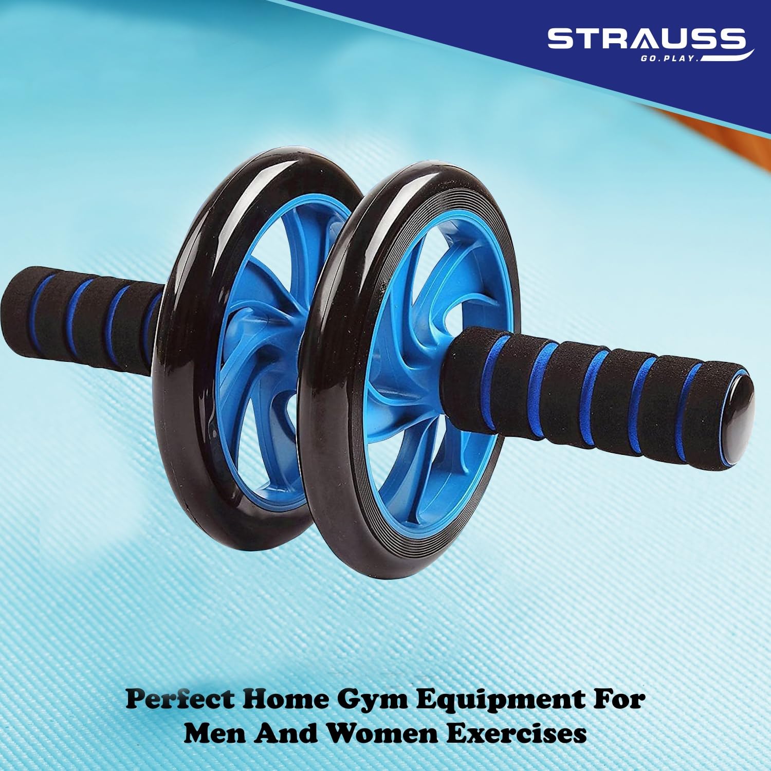 Strauss Double Wheel Ab Exerciser with Knee Mat | Anti Skid Wheel Base,Non Slip Foam Handles & Dual Abdominal Exercise | Core Workout | Ideal for Home Workout for Abs, Tummy, (Blue) - Image 5