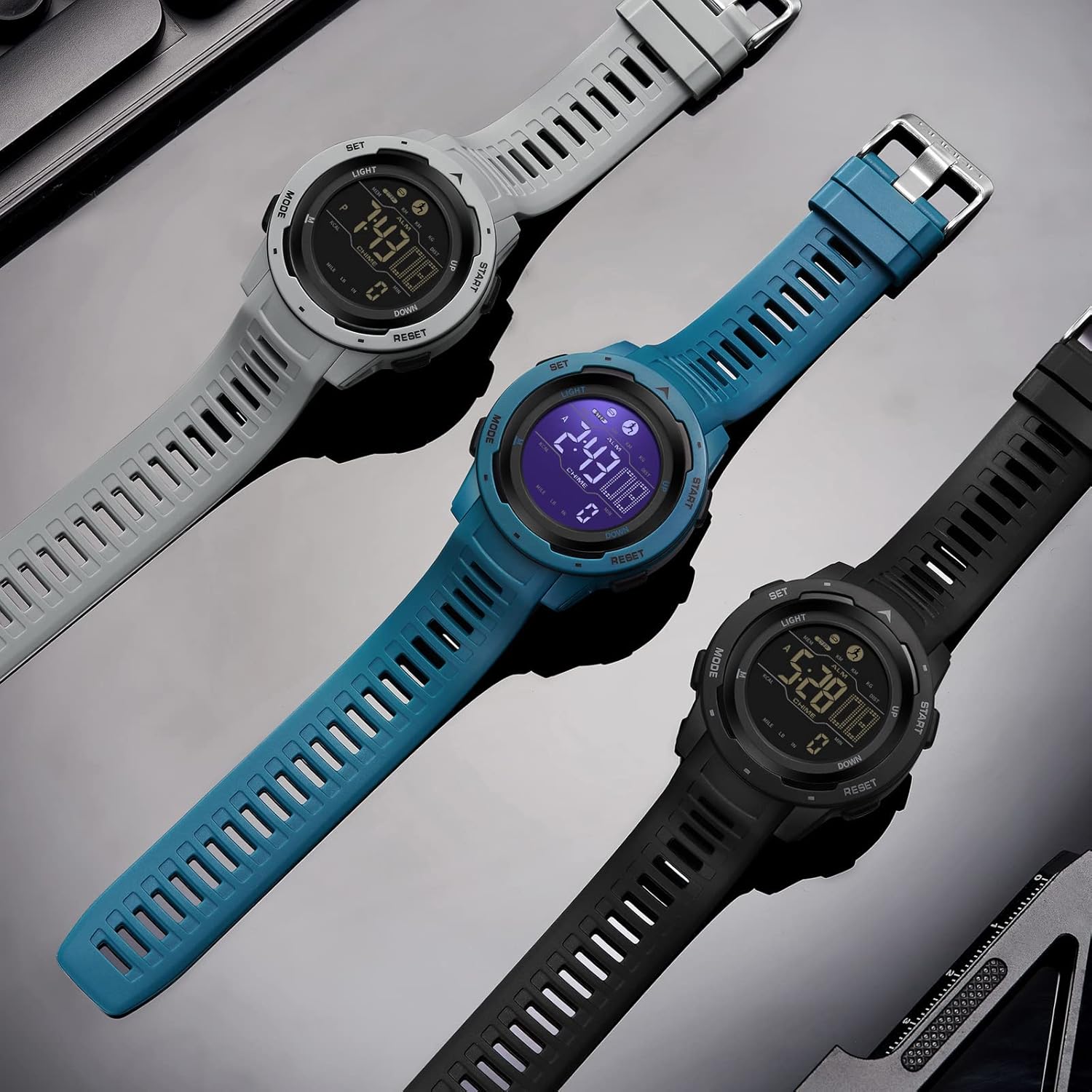 Step Counter Fitness Tracker Watches for Men, Men's Digital Sports Yellow Watch IP68 Waterproof with Pedometer Calorie Dual Time Countdown Stopwatch, Tactical Military Outdoor Survival Hiking, Blue, - Image 4