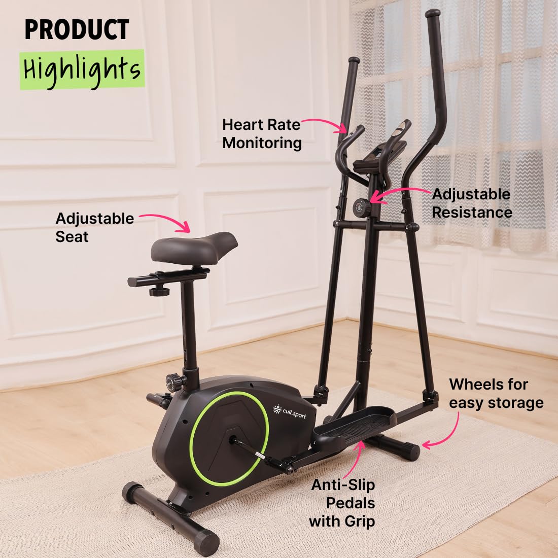 Cult.Sport smartcross Bern Elliptical Cross Trainer | Adjustable Seat | Max Weight: 120kg for Home Gym Fitness with 6 Months Warranty - Image 4