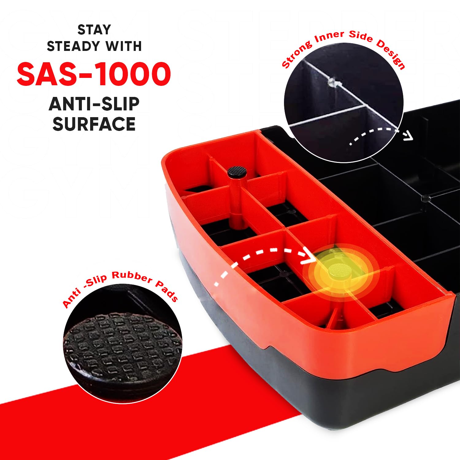 Sparnod Fitness SAS-1000 Aerobic Gym Stepper for Exercise at Home, Adjustable Height, Anti-Skid Surface, Supports up to 225 kg, Compact & Portable, Ideal for Cardio, Strength Training & Pilates Red - Image 7