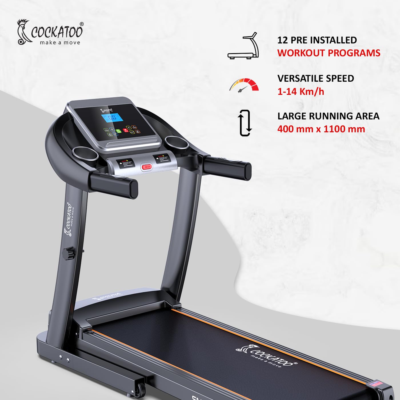 Cockatoo SmartRun3.5 3.5HP Peak DC Motorized Treadmill for Home, with 3 Level Manual Incline, Max Speed 16 Km/Hr, Max User Weight 120Kg,(DIY, Do It Yourself Installation) - Image 4