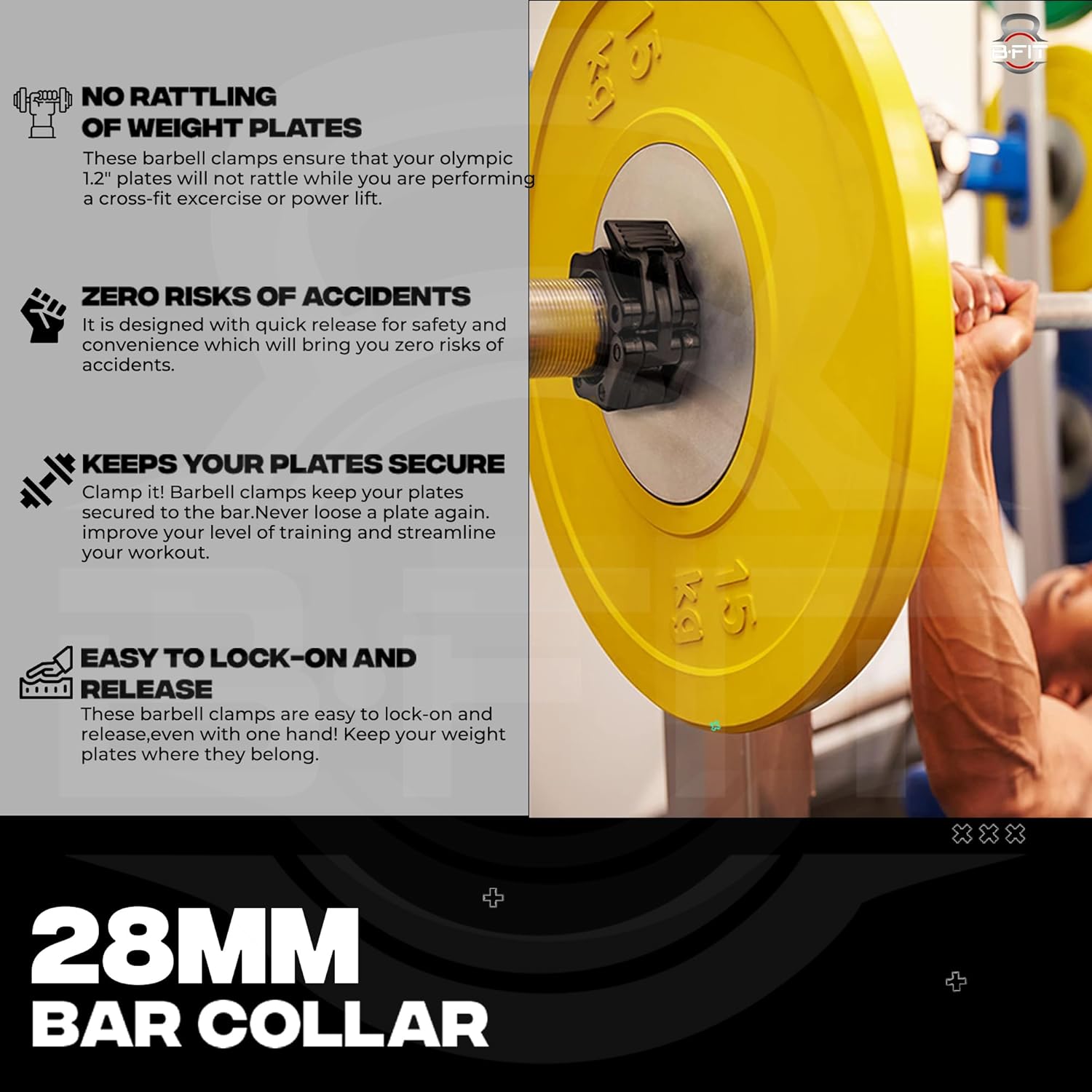 B Fit Olympic/Regular Barbell Collars (Pair)- Solid Nylon/ABS/Aluminium Locking Clamps Size 25/28/50 MM Optional (28 MM Regular) - Image 7