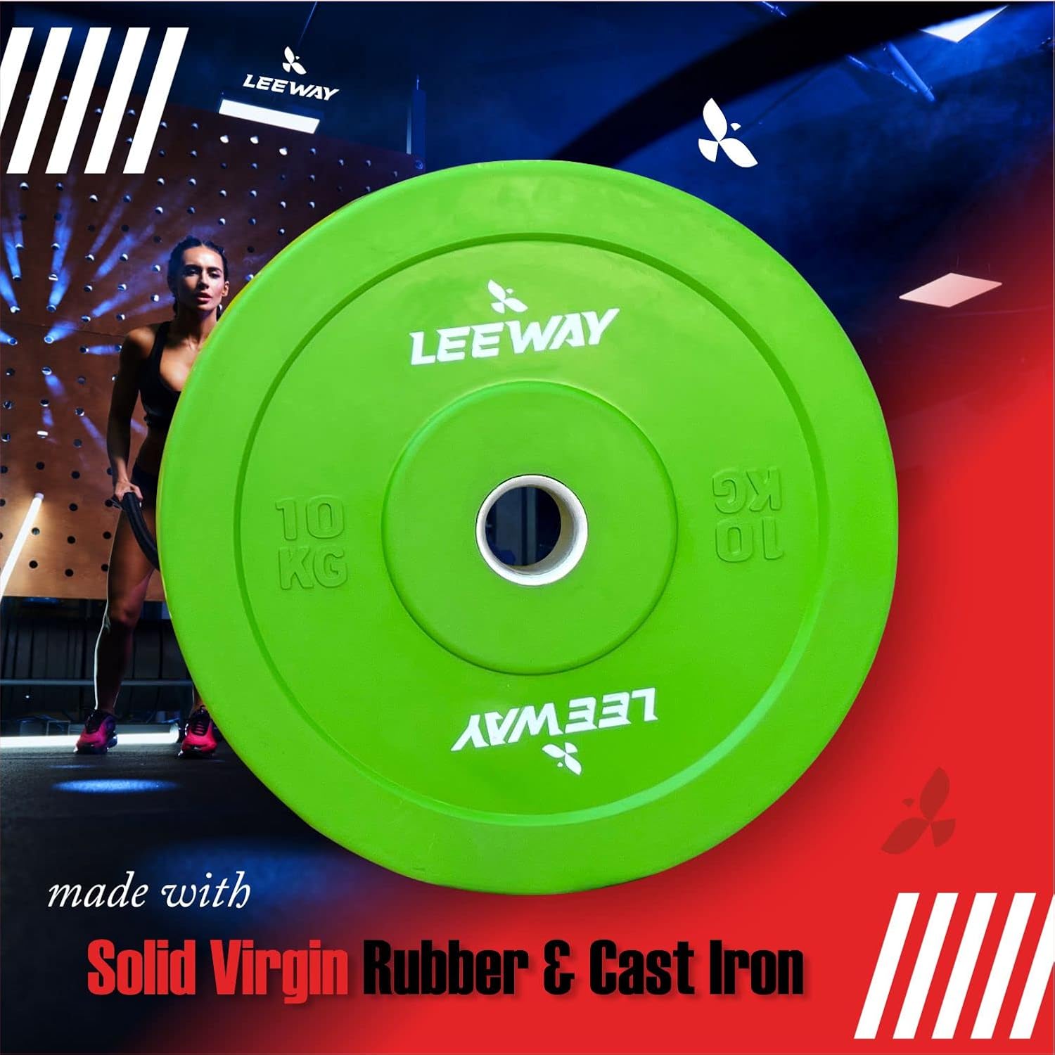 LEEWAY Color Rubber Bumper Plates 2.0, (60kg combo)| Olympic Weightlifting Gym Rubber Bumper Weight Plates| Olympic Barbell Weight Plate| Standard 2inch/50mm Weight Plate (60kg Set(5X2+10X2+15X2)) - Image 4