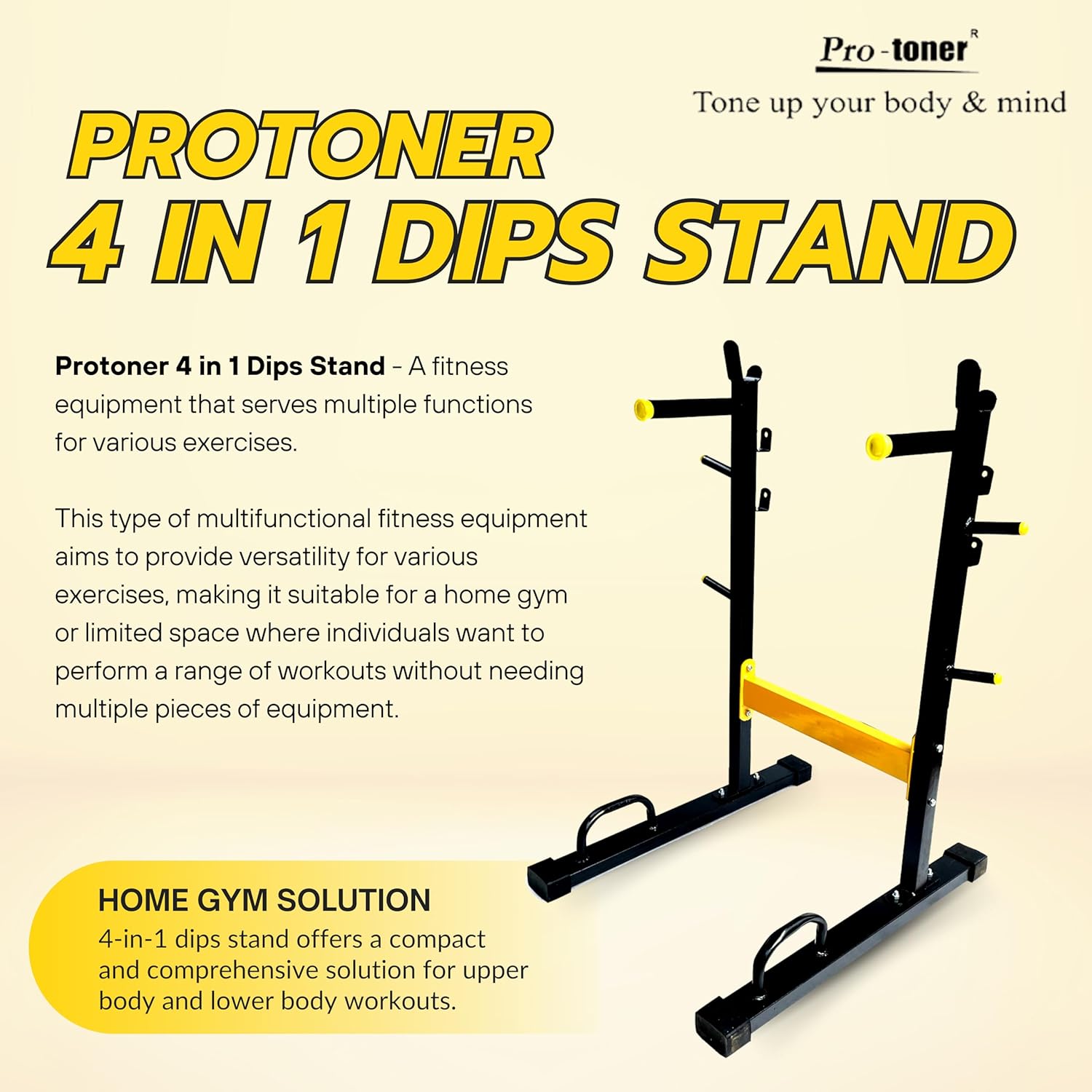 Protoner 4 in 1 Dip stand, bar holder, plate holder and push up stand for home gym fitness - Image 3