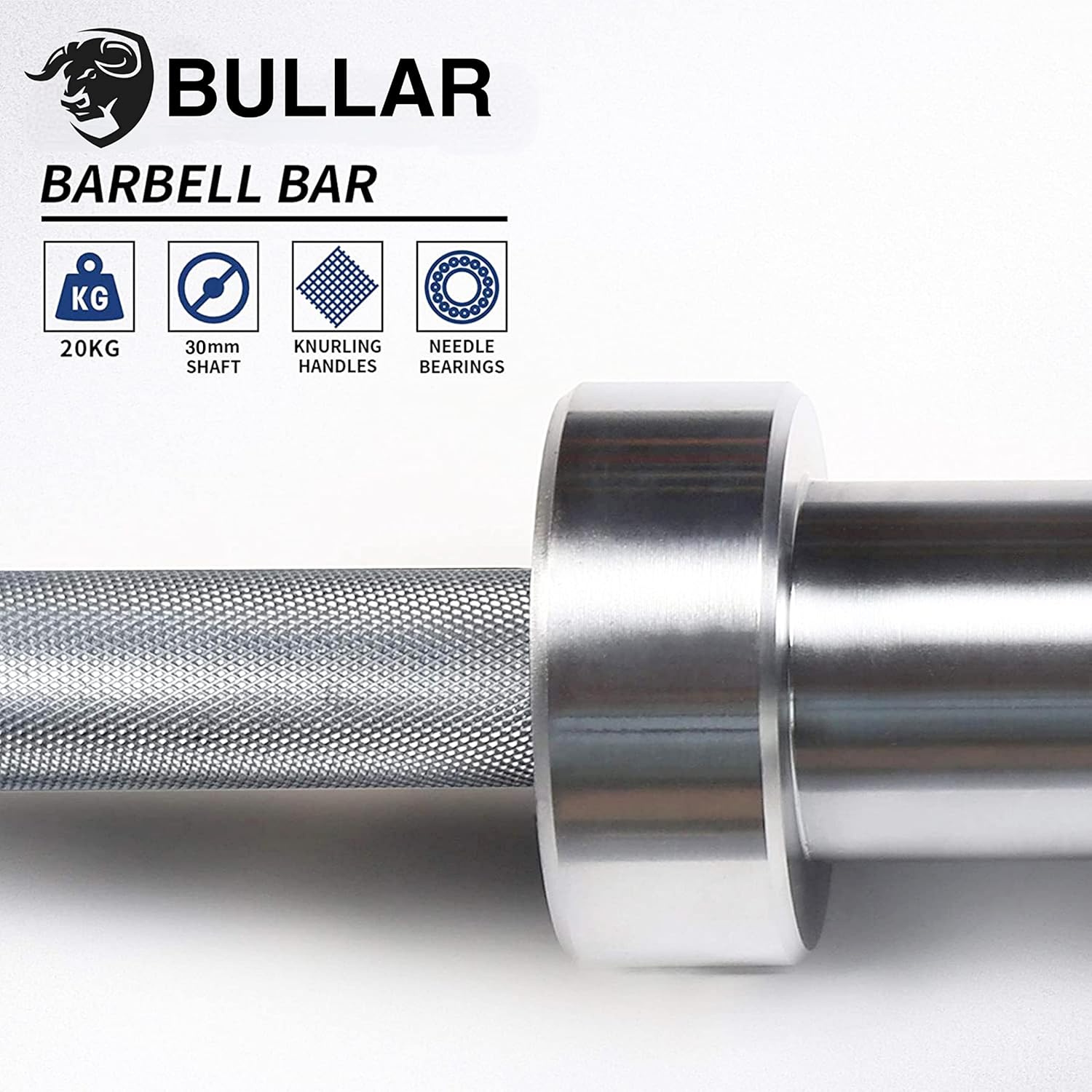 BULLAR olympic barbell 7 feet 20kg, barbell rod, olympic rod for powerlifting, olympic bar for weight lifting, with spring or clamps locks (7 feet with spring lock) - Image 4