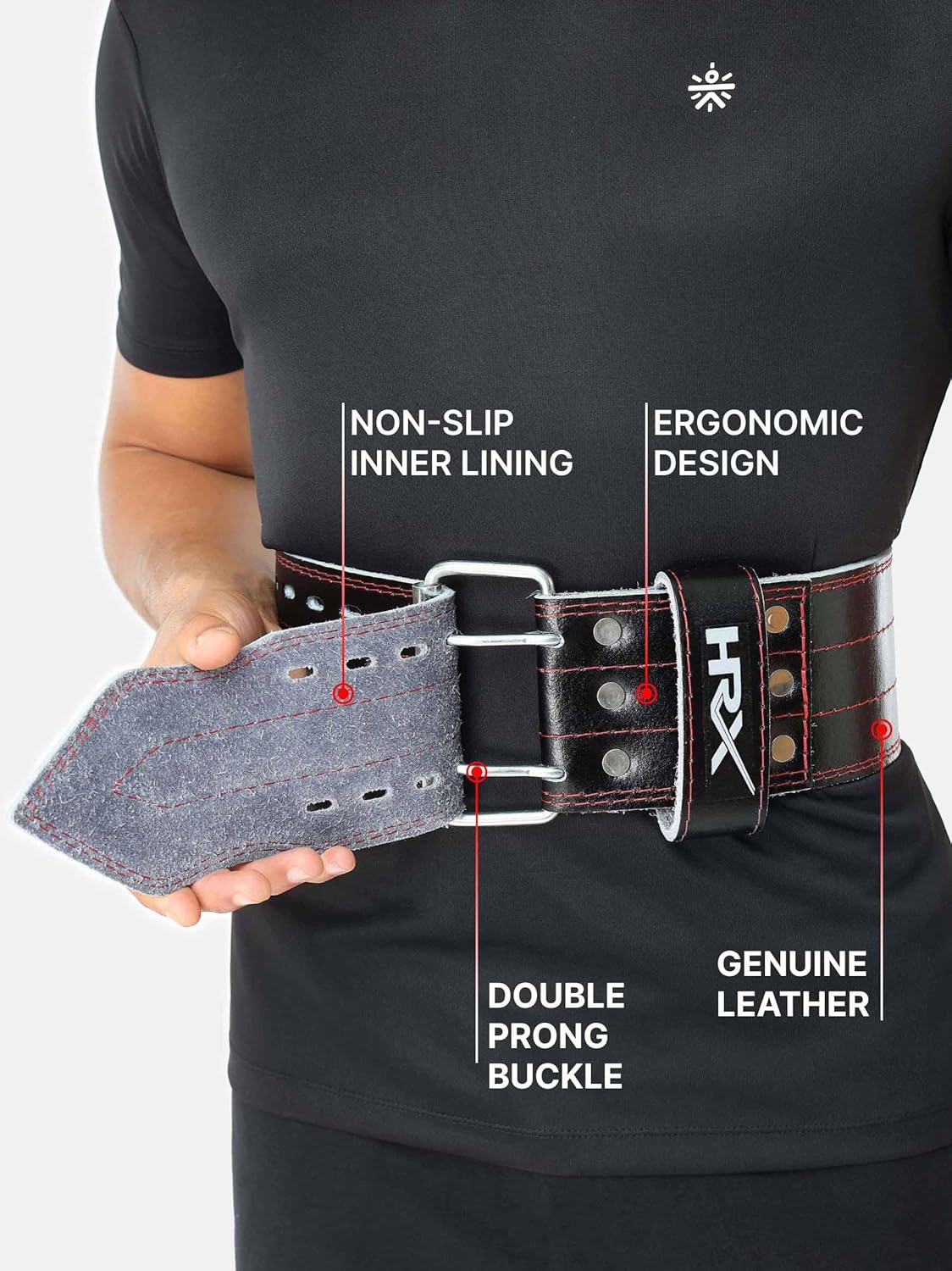 HRX Gym Belt for Weightlifting Workouts Deadlifts Powerlifts | Back Support for Exercise (HRGB02LEBKLR_Black_L) - Image 8