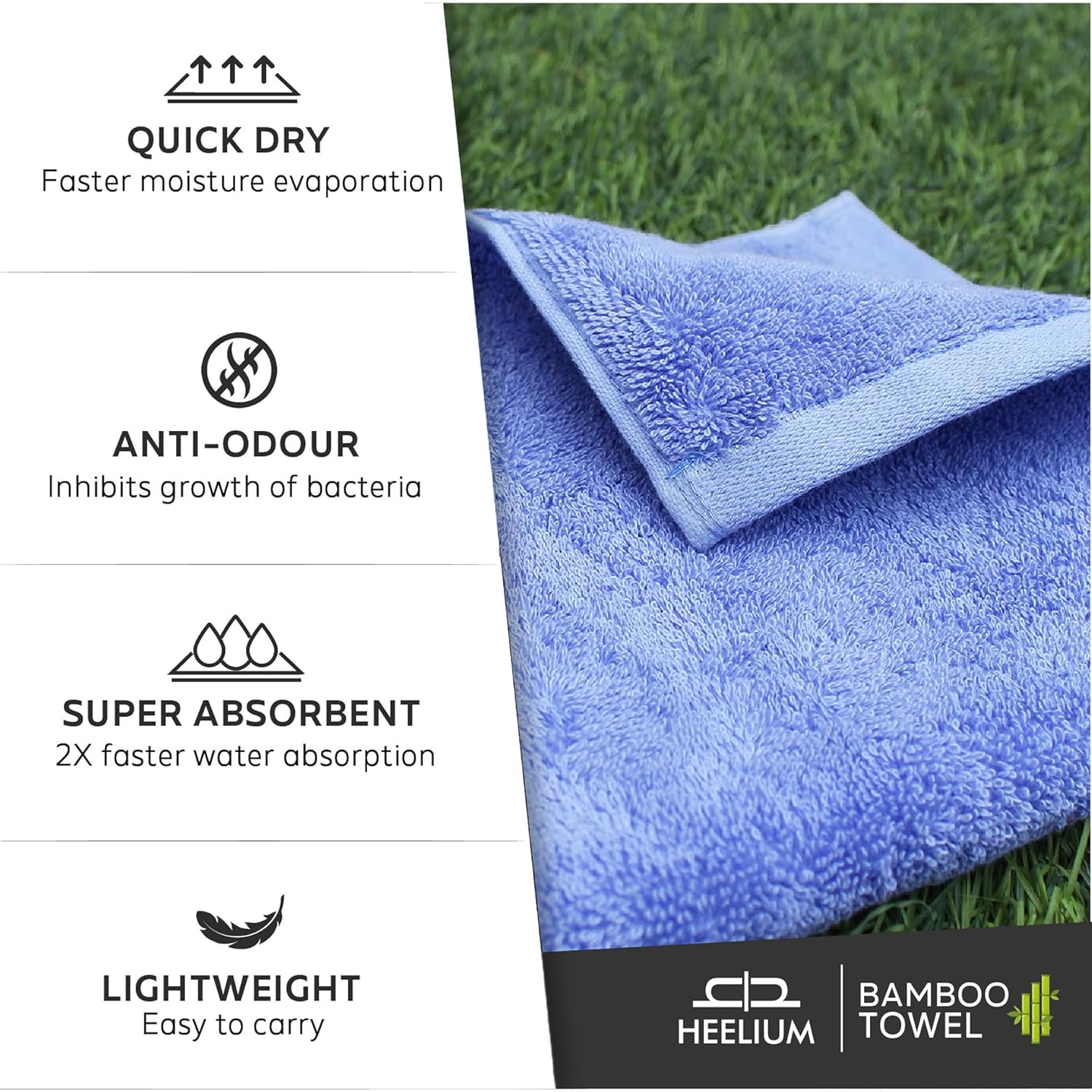HEELIUM Bamboo Bath Towel | Lightweight & Quick Drying | Ultra Absorbent Towel | 140 x 70 cm - 400 GSM | Pack of 2 - Iris, Grey - Image 3