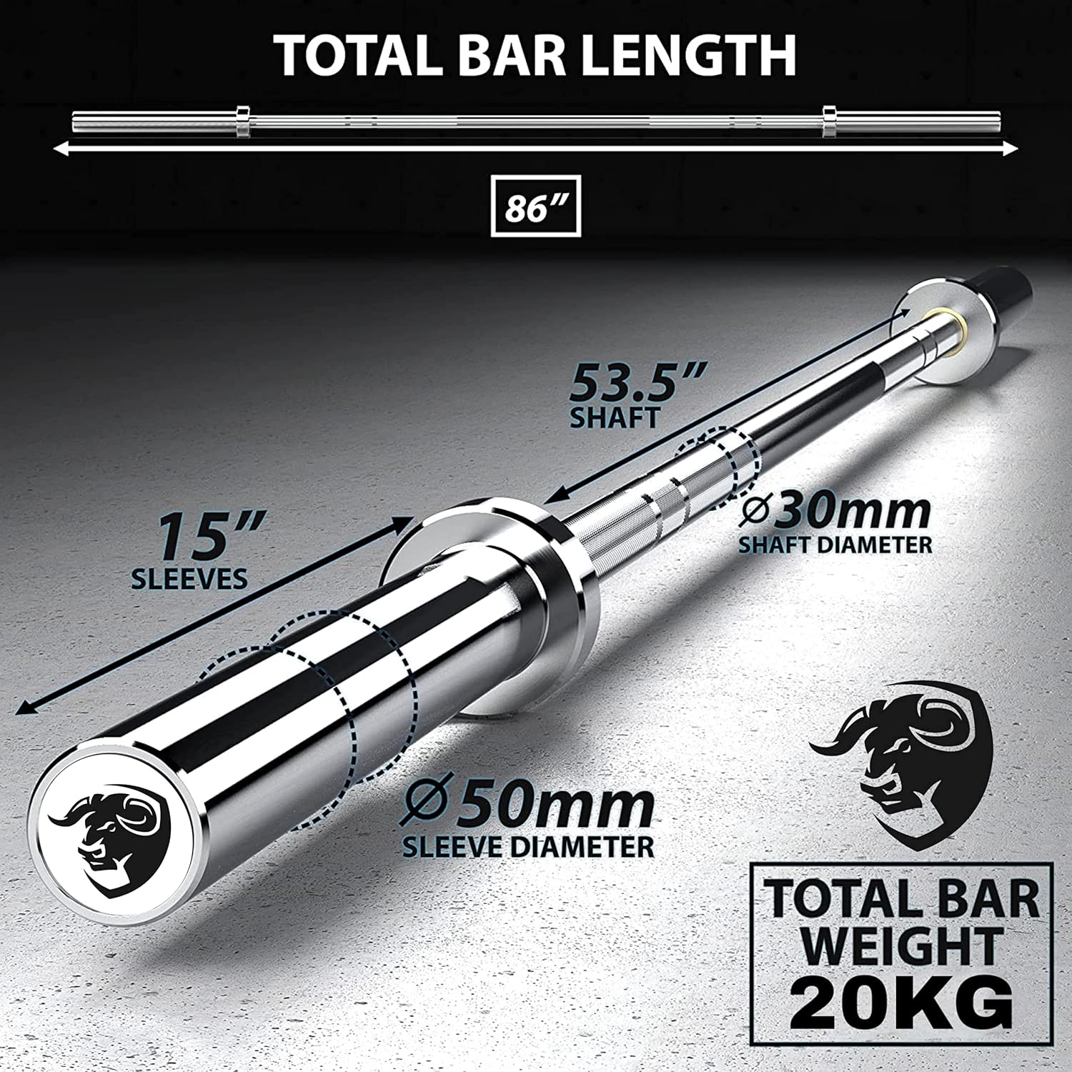 BULLAR olympic barbell 7 feet 20kg, barbell rod, olympic rod for powerlifting, olympic bar for weight lifting, with spring or clamps locks (7 feet with spring lock) - Image 3