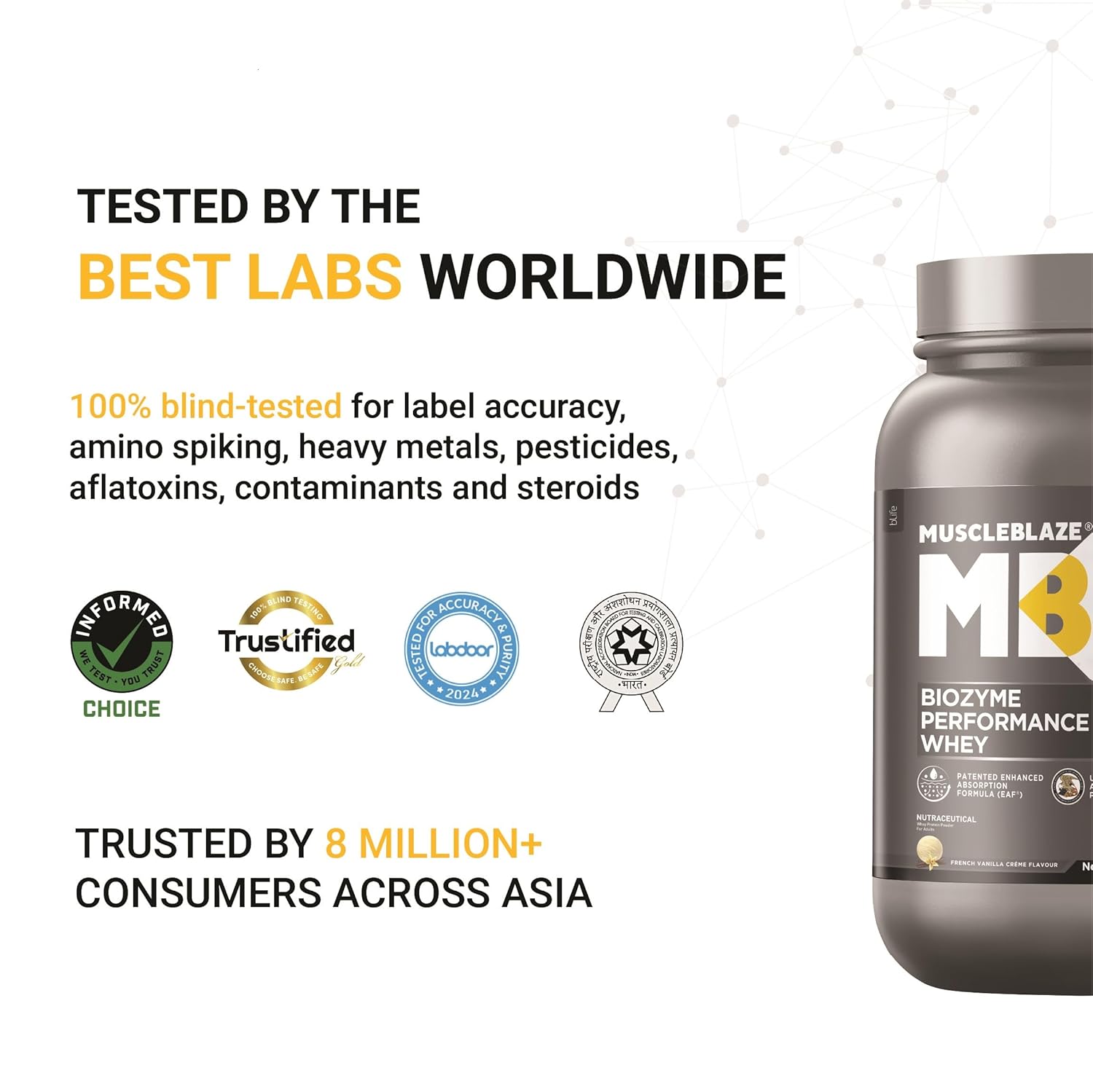 MuscleBlaze Biozyme Performance Whey Protein Powder, French Vanilla Creme (1kg / 2.2lbs) | 25g Protein Per Scoop | Clinically Tested 50% Higher Protein Absorption - Image 4