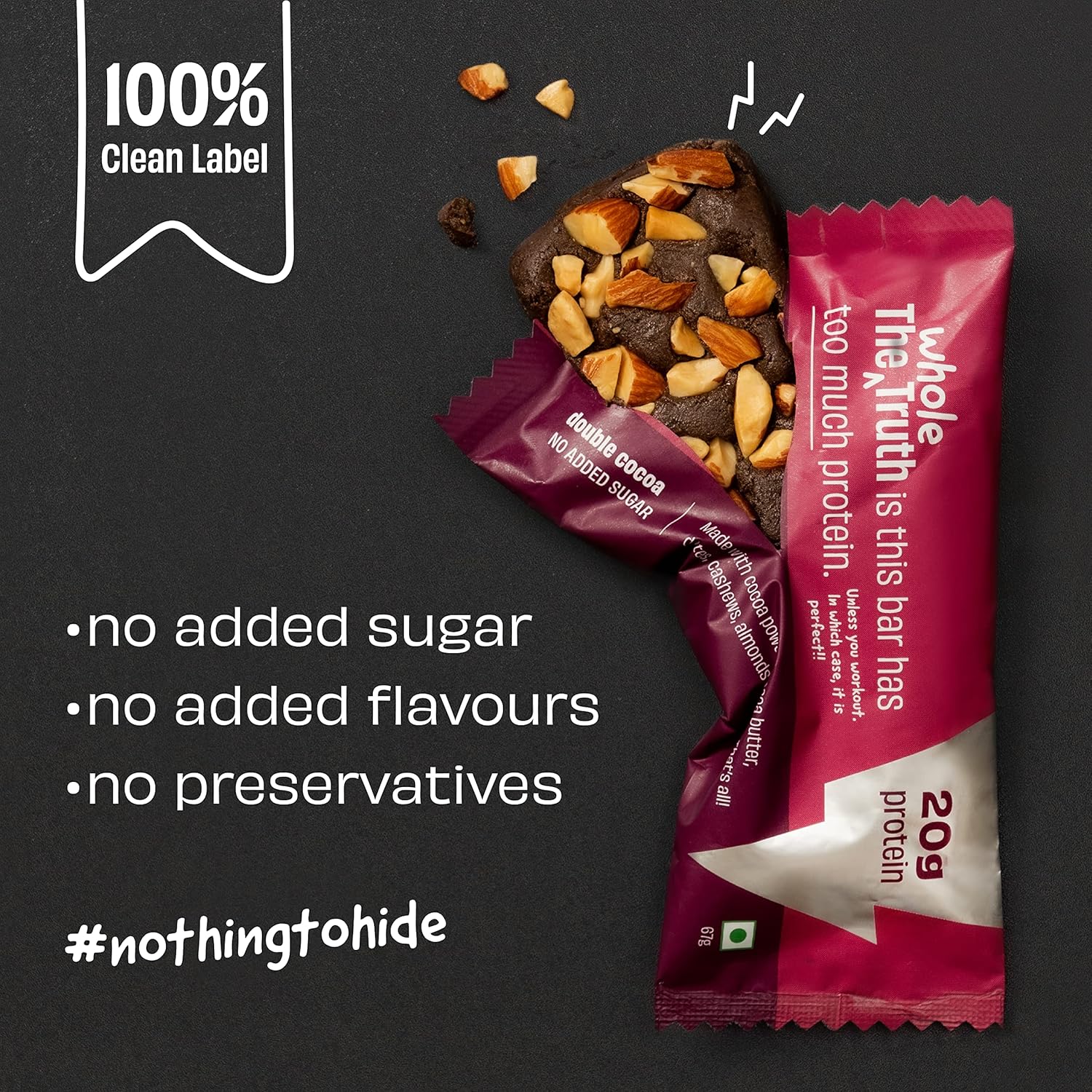 High Protein All in One 20g Protein Bar - Pack of 5 x 67g each - No Added Sugar - No Preservatives - No Artificial Flavours - All Natural - Image 3