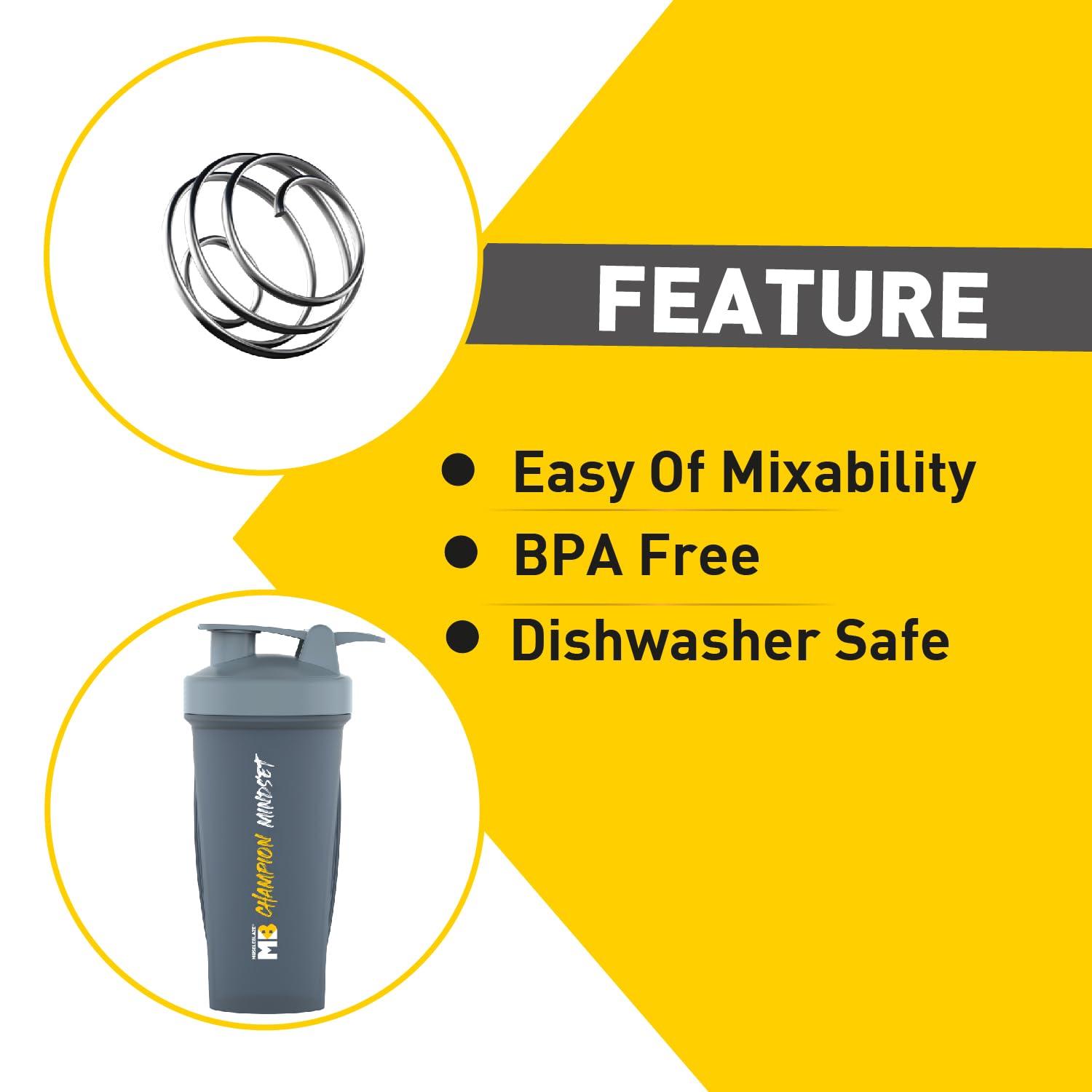 Muscleblaze Champion Shaker Series, Grey, 650 Ml, Sipper Bottle With Whisk Ball, 100% Leakproof, Bpa Free Protein Shaker Bottle - Plastic - Image 4