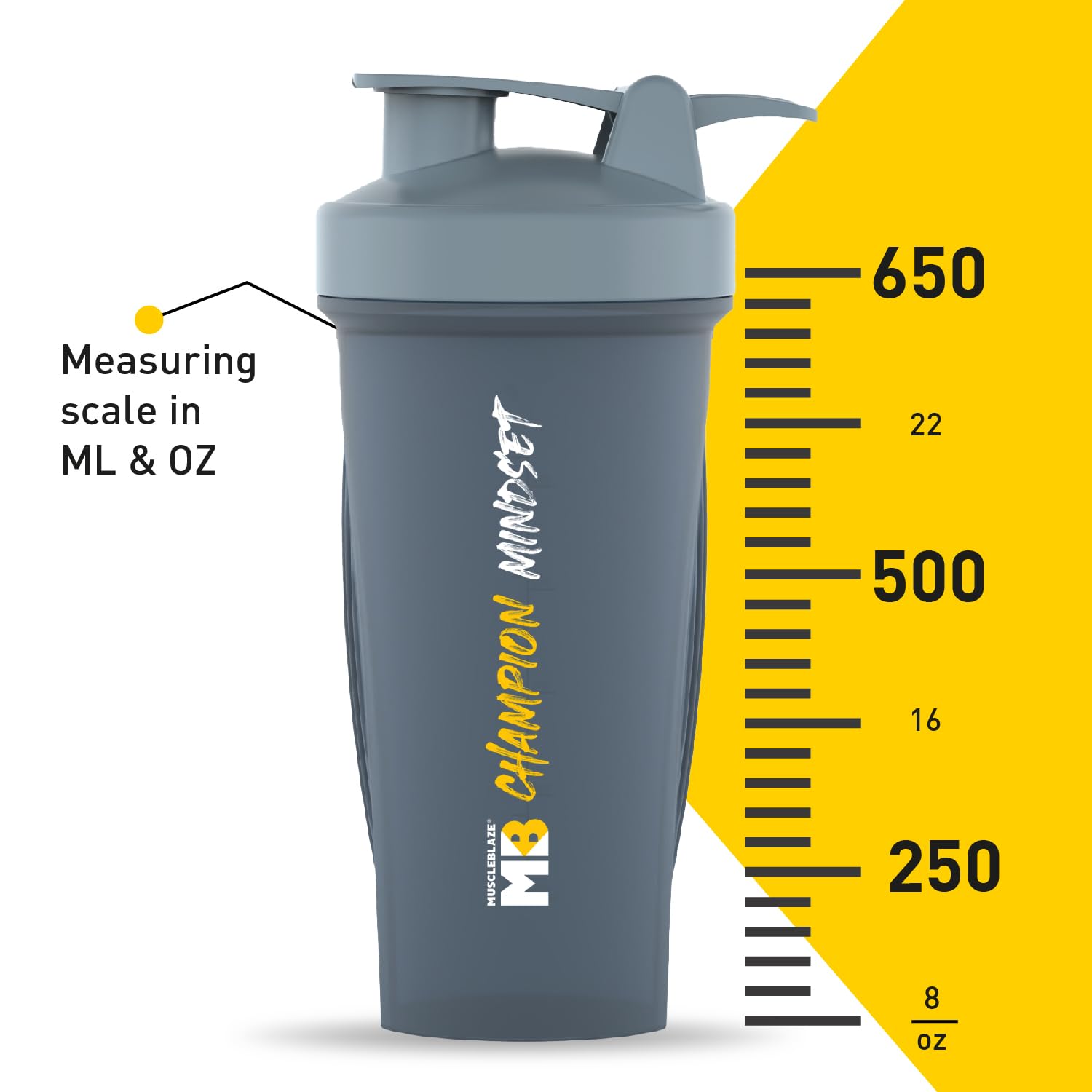 Muscleblaze Champion Shaker Series, Grey, 650 Ml, Sipper Bottle With Whisk Ball, 100% Leakproof, Bpa Free Protein Shaker Bottle - Plastic - Image 5