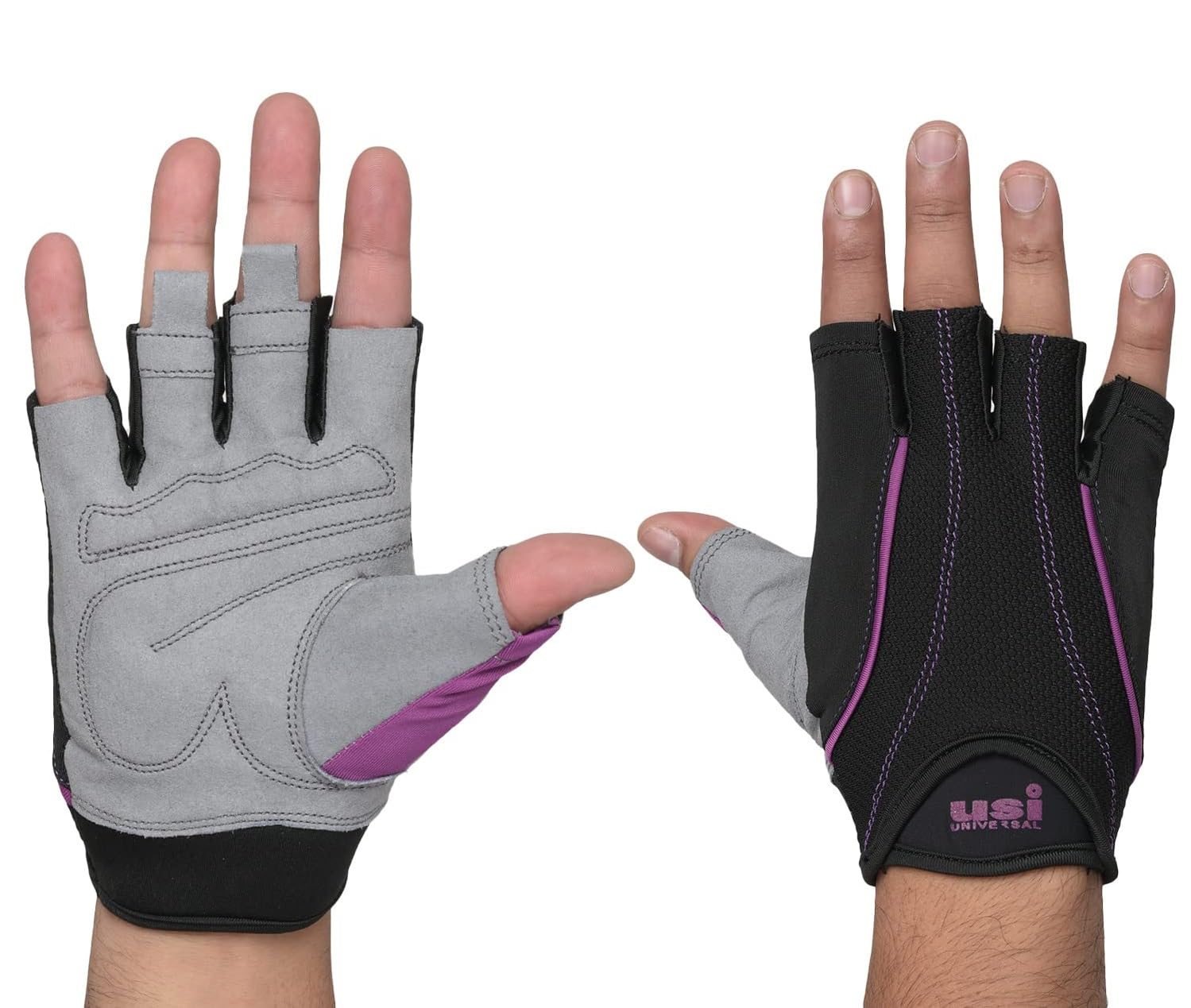 USI UNIVERSAL Gym Gloves, 733M Monarch Fitness Gym Gloves For Men & Women, Workout Powerlifting Gloves, Microfiber, Polyester, Elastane, Foam Construction (Small, Black/Purple) - Image 10