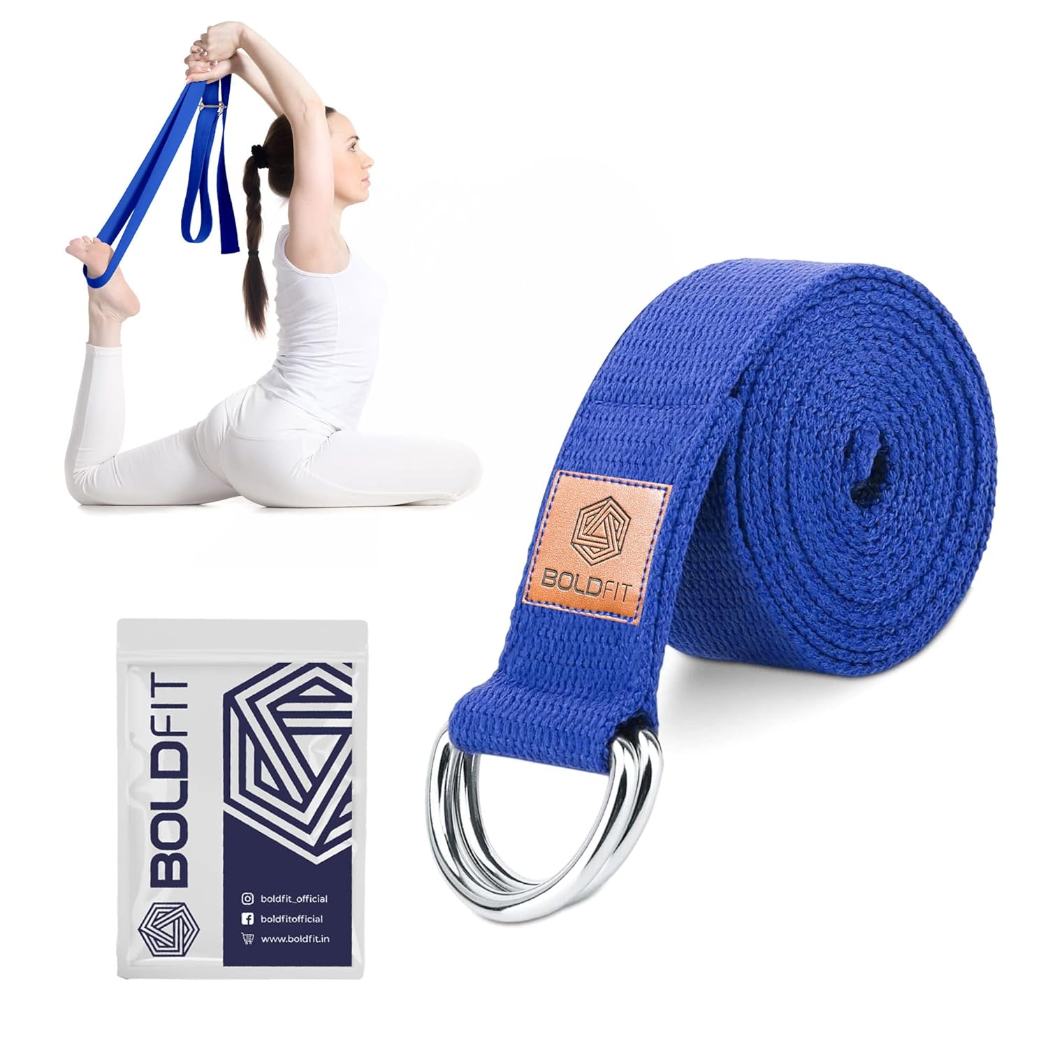 Boldfit Yoga Belt for Women and Men - Yoga Strap for Stretching with Extra Safe Adjustable D-Ring Buckle - Durable and Comfy Texture - Perfect for Your Yoga Session - 8 Feet, Blue - Image 2