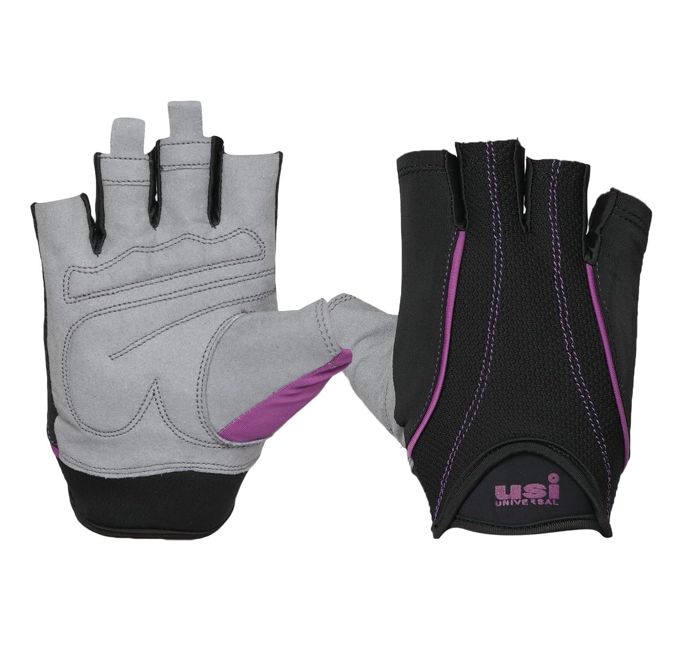 USI UNIVERSAL Gym Gloves, 733M Monarch Fitness Gym Gloves For Men & Women, Workout Powerlifting Gloves, Microfiber, Polyester, Elastane, Foam Construction (Small, Black/Purple) - Image 2