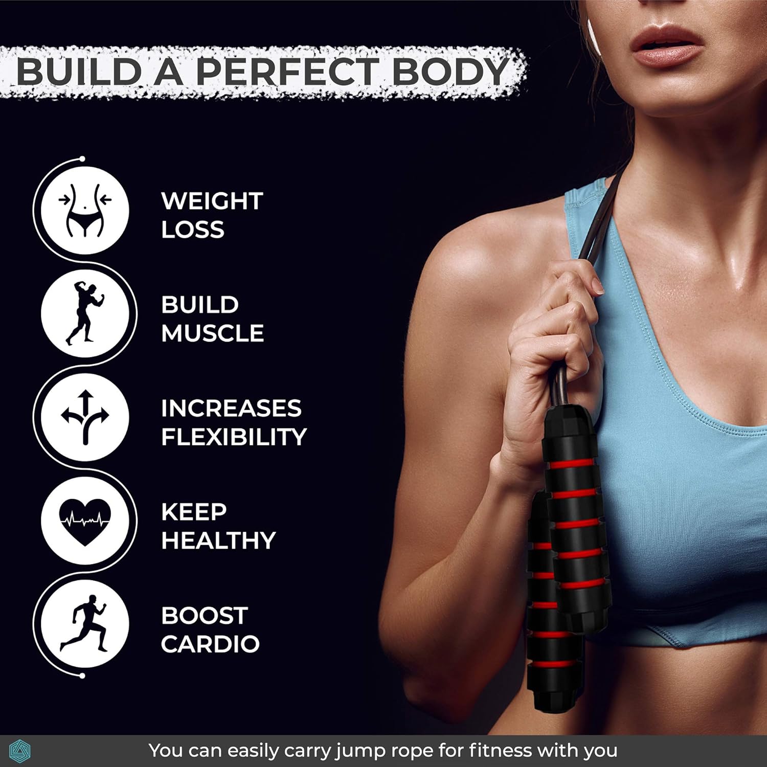 Boldfit Skipping Rope for Men and Women Jumping Rope With Adjustable Height Skipping Rope for Exercise, Gym with Weight Bars Adjustable Jump Rope with Weight Bars Polyvinyl Chlorine (PVC) - Red Black - Image 8