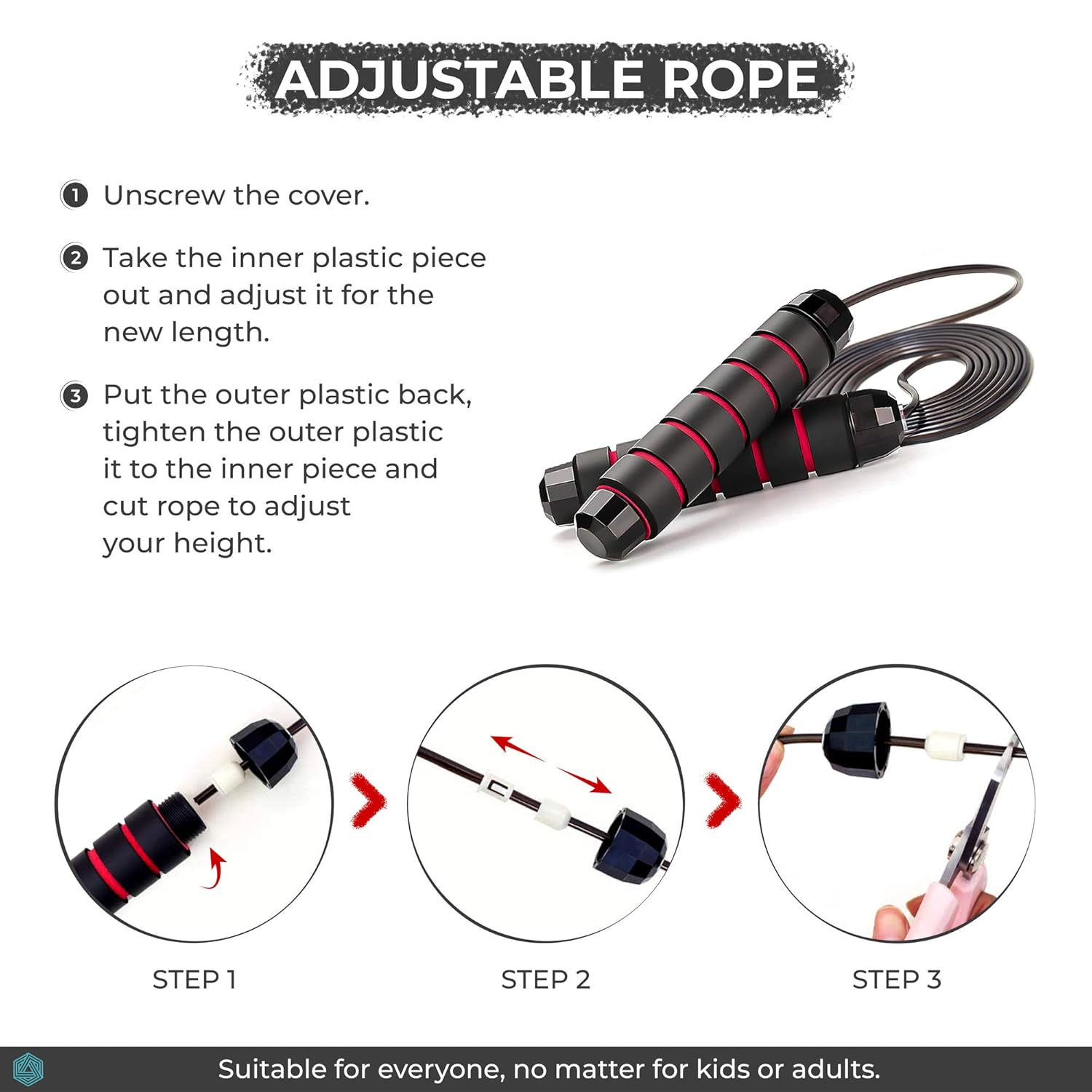 Boldfit Skipping Rope for Men and Women Jumping Rope With Adjustable Height Skipping Rope for Exercise, Gym with Weight Bars Adjustable Jump Rope with Weight Bars Polyvinyl Chlorine (PVC) - Red Black - Image 6