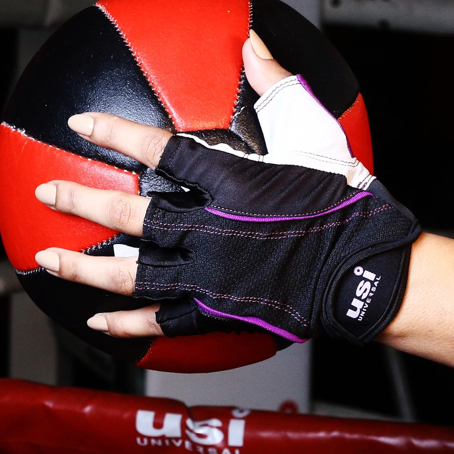 USI UNIVERSAL Gym Gloves, 733M Monarch Fitness Gym Gloves For Men & Women, Workout Powerlifting Gloves, Microfiber, Polyester, Elastane, Foam Construction (Small, Black/Purple) - Image 8